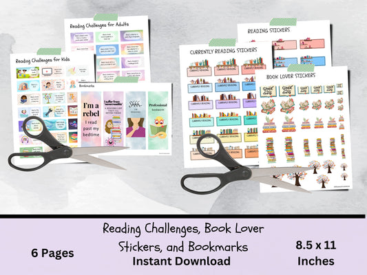 Printable Reading Challenge Stickers for Kids and Adults and Cute Printable Bookmarks