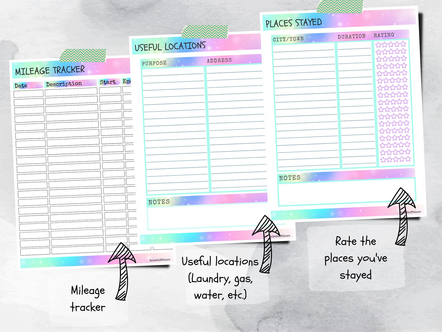 Printable Van Life Planner, Road Trip Travel Itinerary, RV Organization