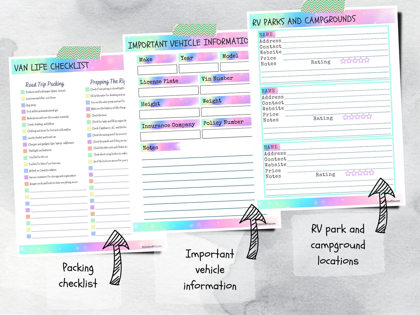 Printable Van Life Planner, Road Trip Travel Itinerary, RV Organization