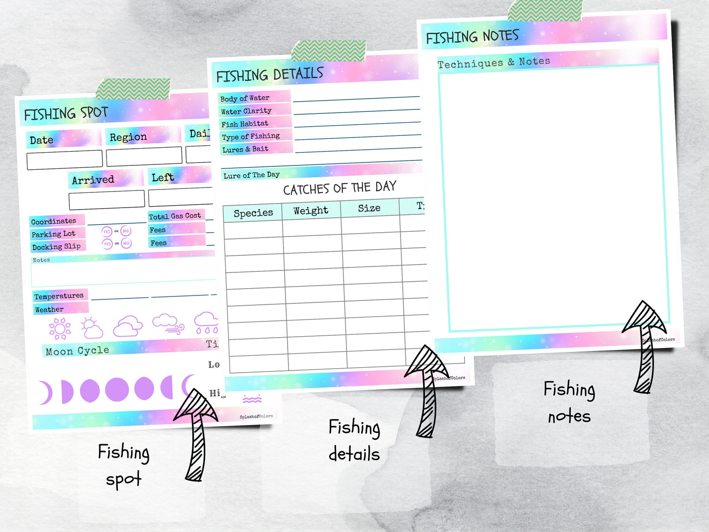 Printable Fishing Log Book With Tides & Moons, Angler Fisherman Diary