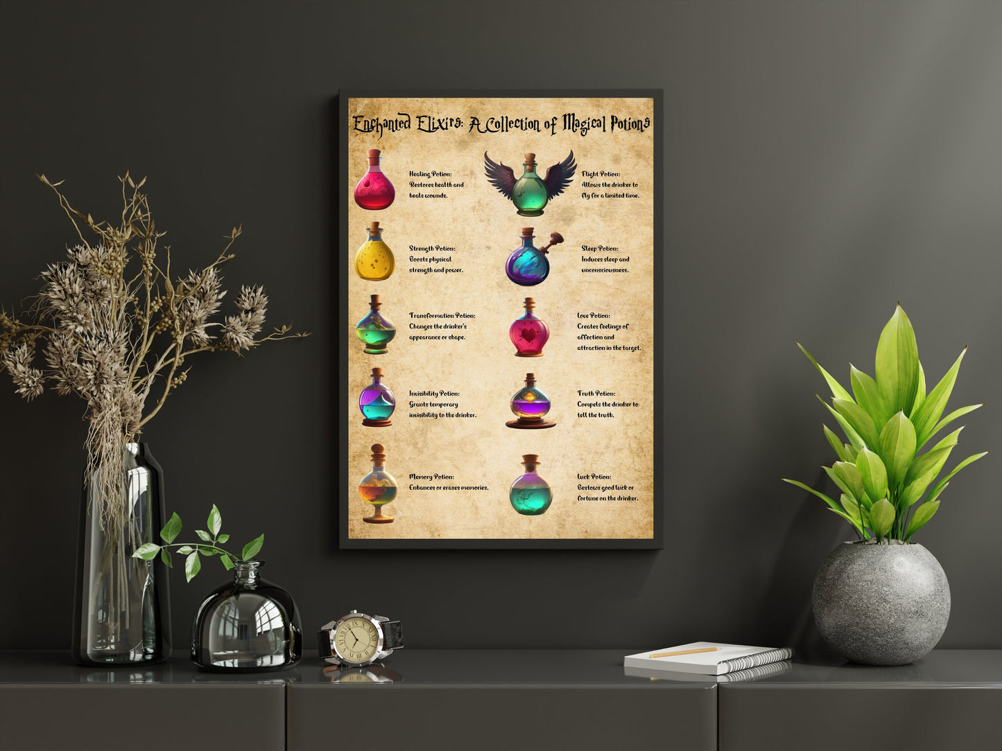 Printable Whimsical Poster of Mystical Elixirs