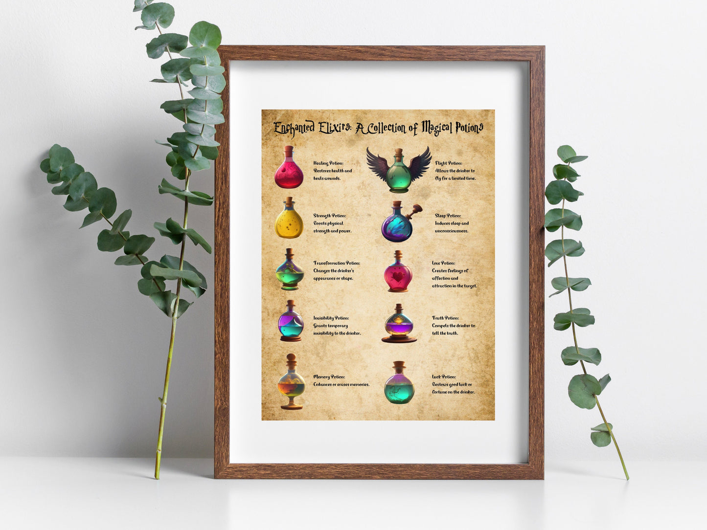 Printable Whimsical Poster of Mystical Elixirs