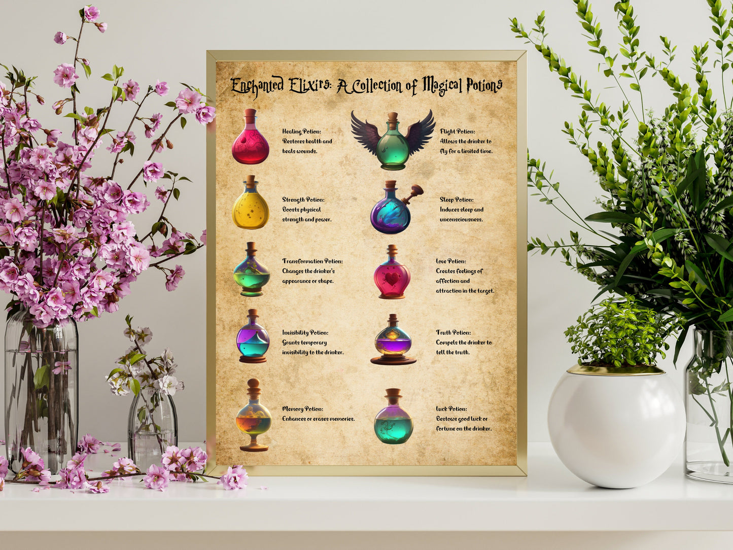 Printable Whimsical Poster of Mystical Elixirs