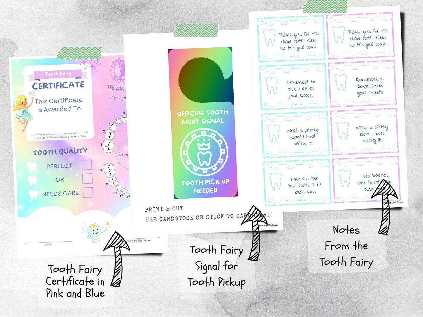 Printable Tooth Fairy Kit With Certificate, Note Cards, Door Hanger & Memory Journal