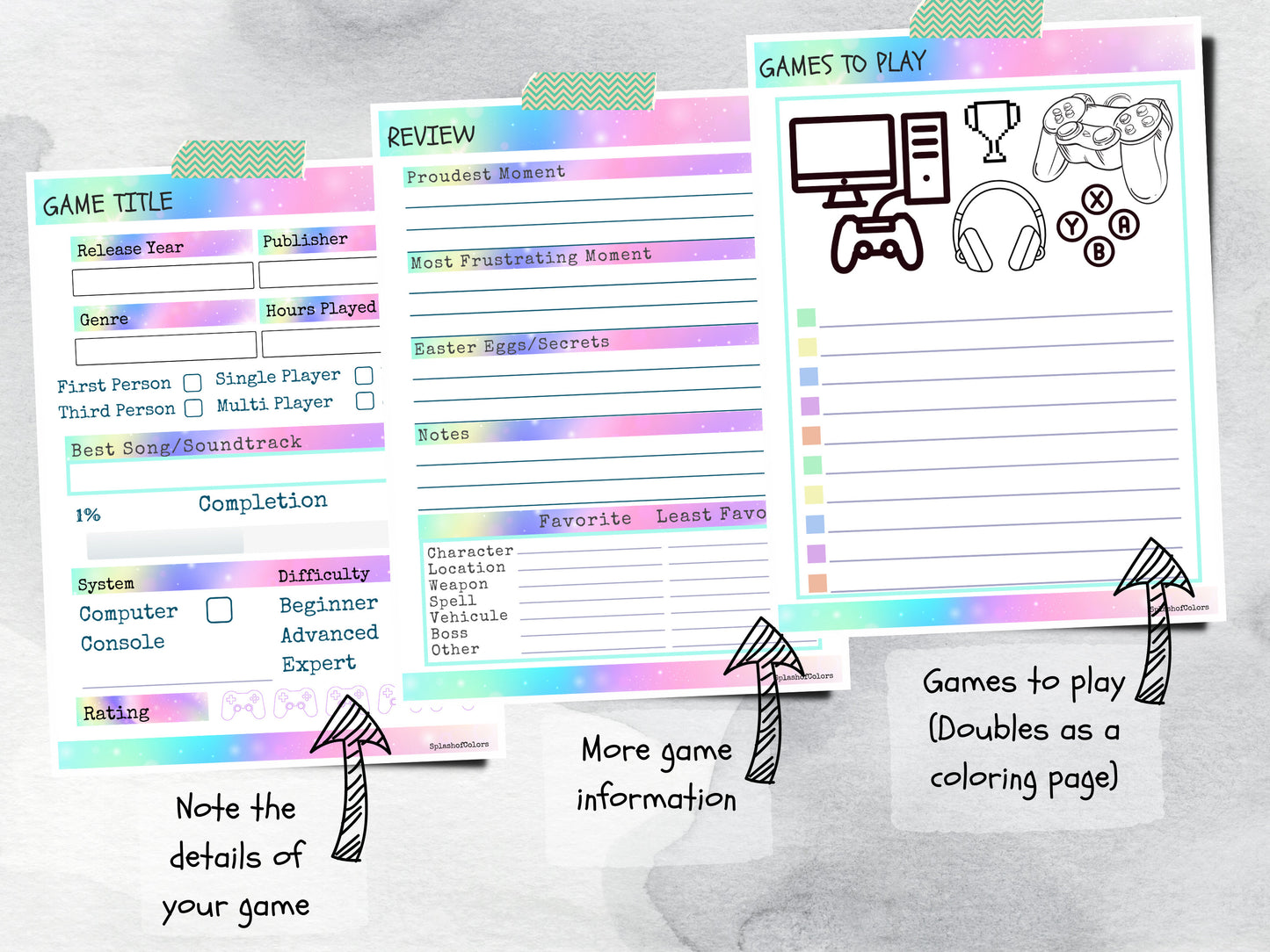 Printable Video Game Journal, Gaming Achievement and Goal Tracker