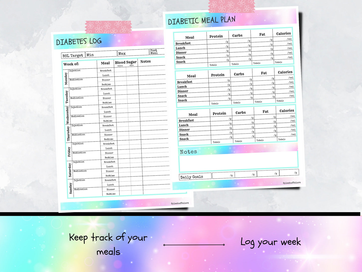 Printable Diabetes Weekly Management Planner, Glucose Insulin Tracker