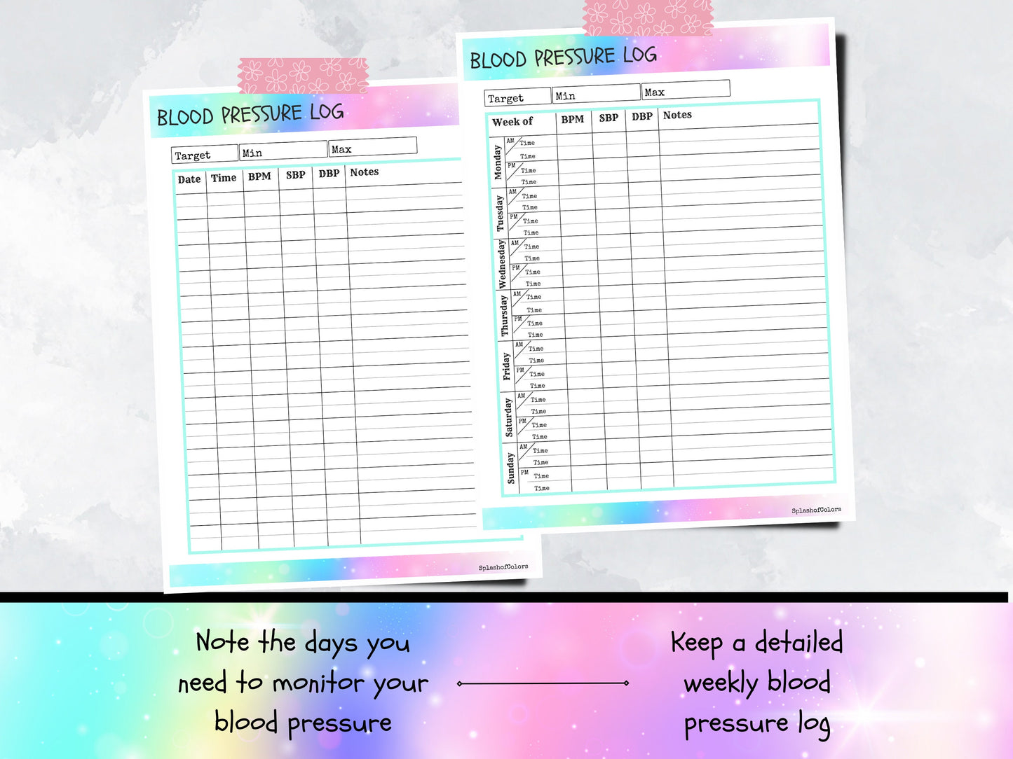 Printable Blood Pressure Log With Heart Rate Tracker, Daily Healthy Habits