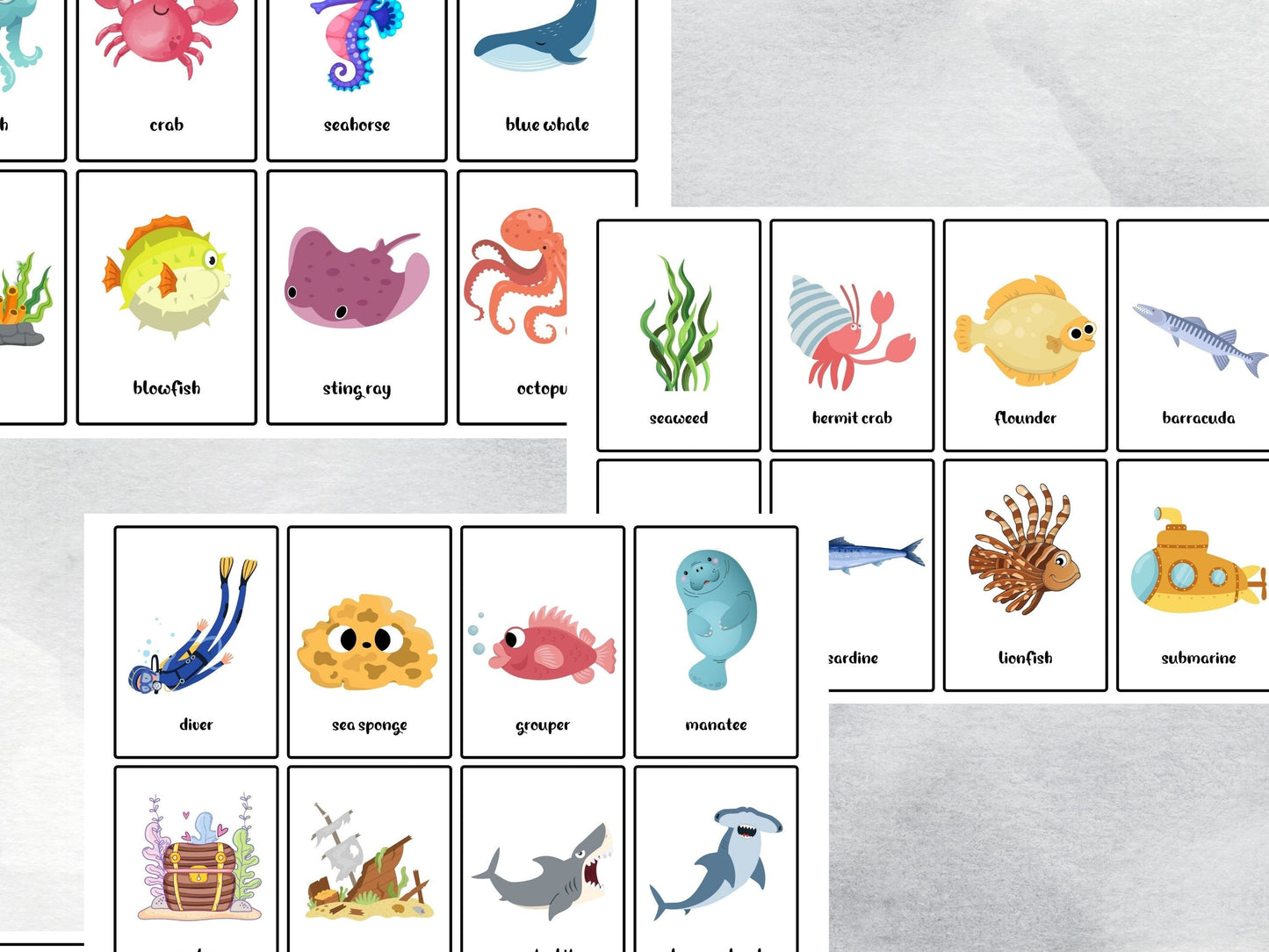 40 Under the Sea Flash Cards, Ocean Animals Printables