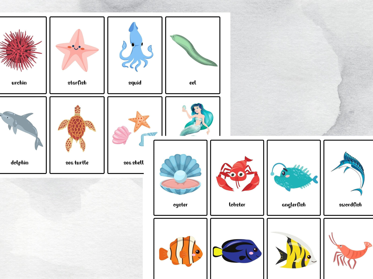 40 Under the Sea Flash Cards, Ocean Animals Printables