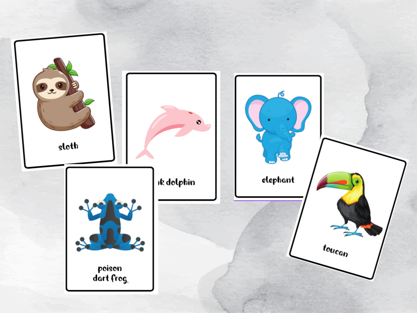 40 Printable Jungle Animal Flash Cards, Educational Printable Cards