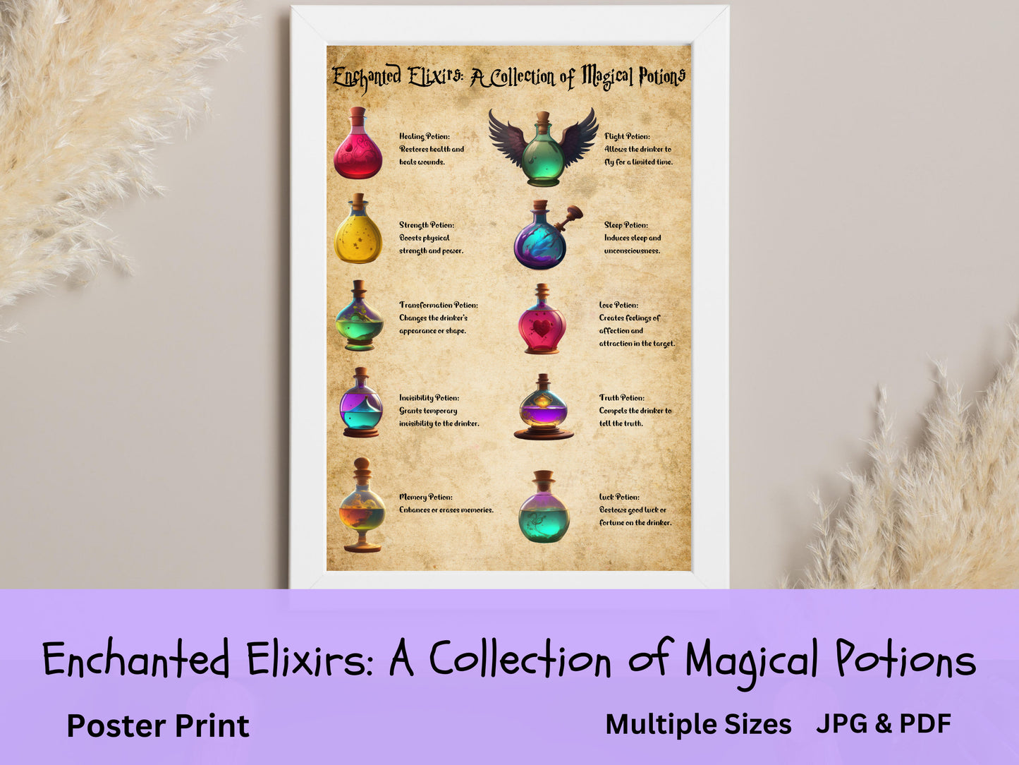 Printable Whimsical Poster of Mystical Elixirs