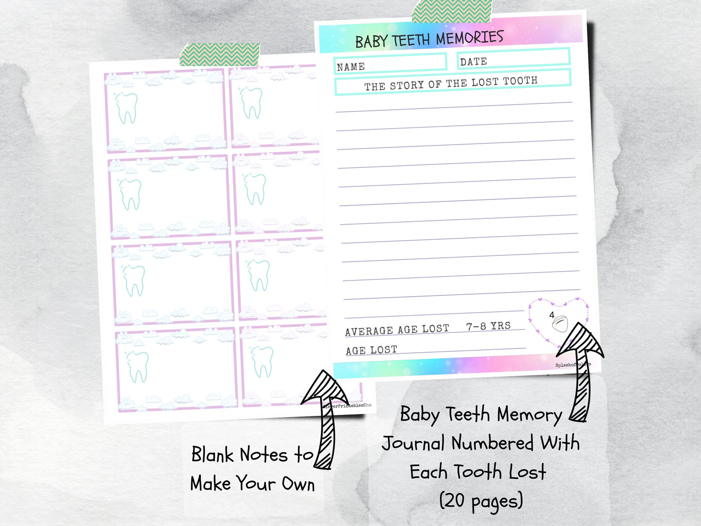 Printable Tooth Fairy Kit With Certificate, Note Cards, Door Hanger & Memory Journal