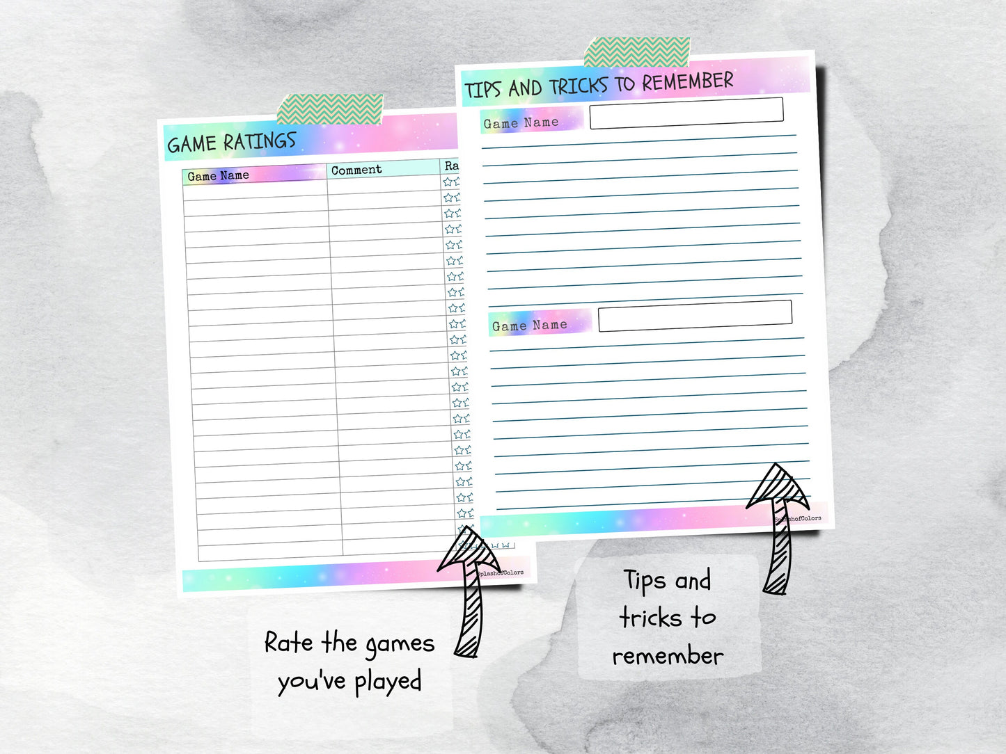 Printable Video Game Journal, Gaming Achievement and Goal Tracker