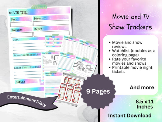 Printable Movie and TV Show Tracker, Entertainment Journal