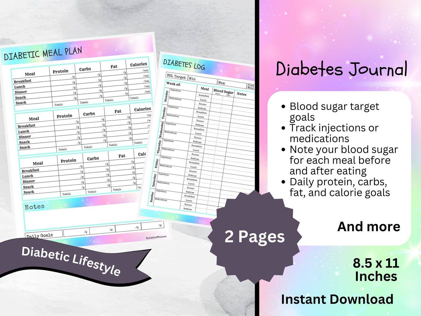 Printable Diabetes Weekly Management Planner, Glucose Insulin Tracker