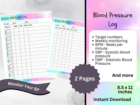 Printable Blood Pressure Log With Heart Rate Tracker, Daily Healthy Habits