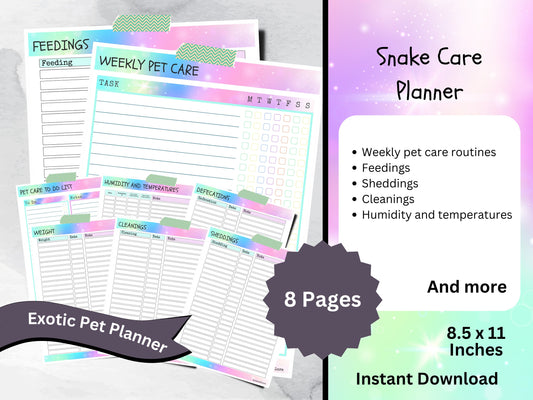 Snake and Reptile Printable Care Planner, Pet Health Log