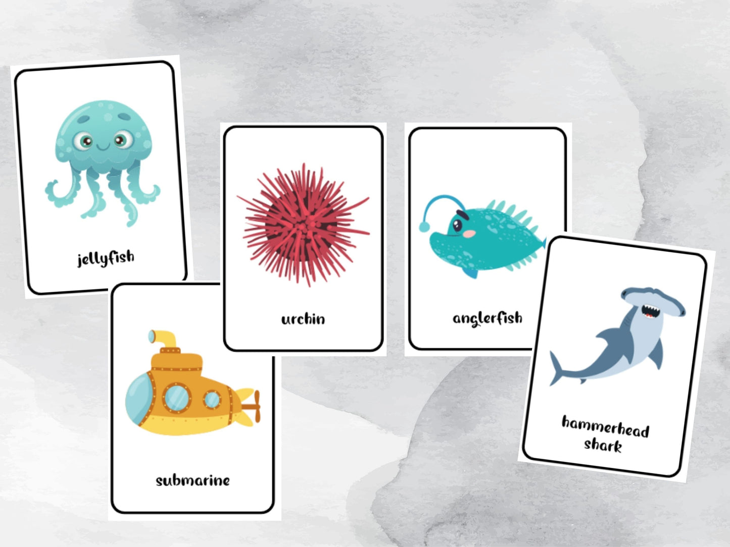 40 Under the Sea Flash Cards, Ocean Animals Printables