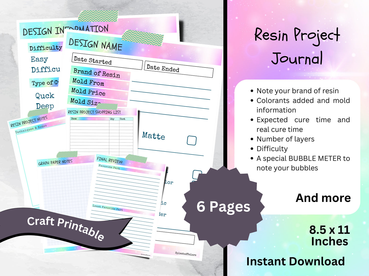 Printable Project Management Journal Epoxy Resin Art Projects