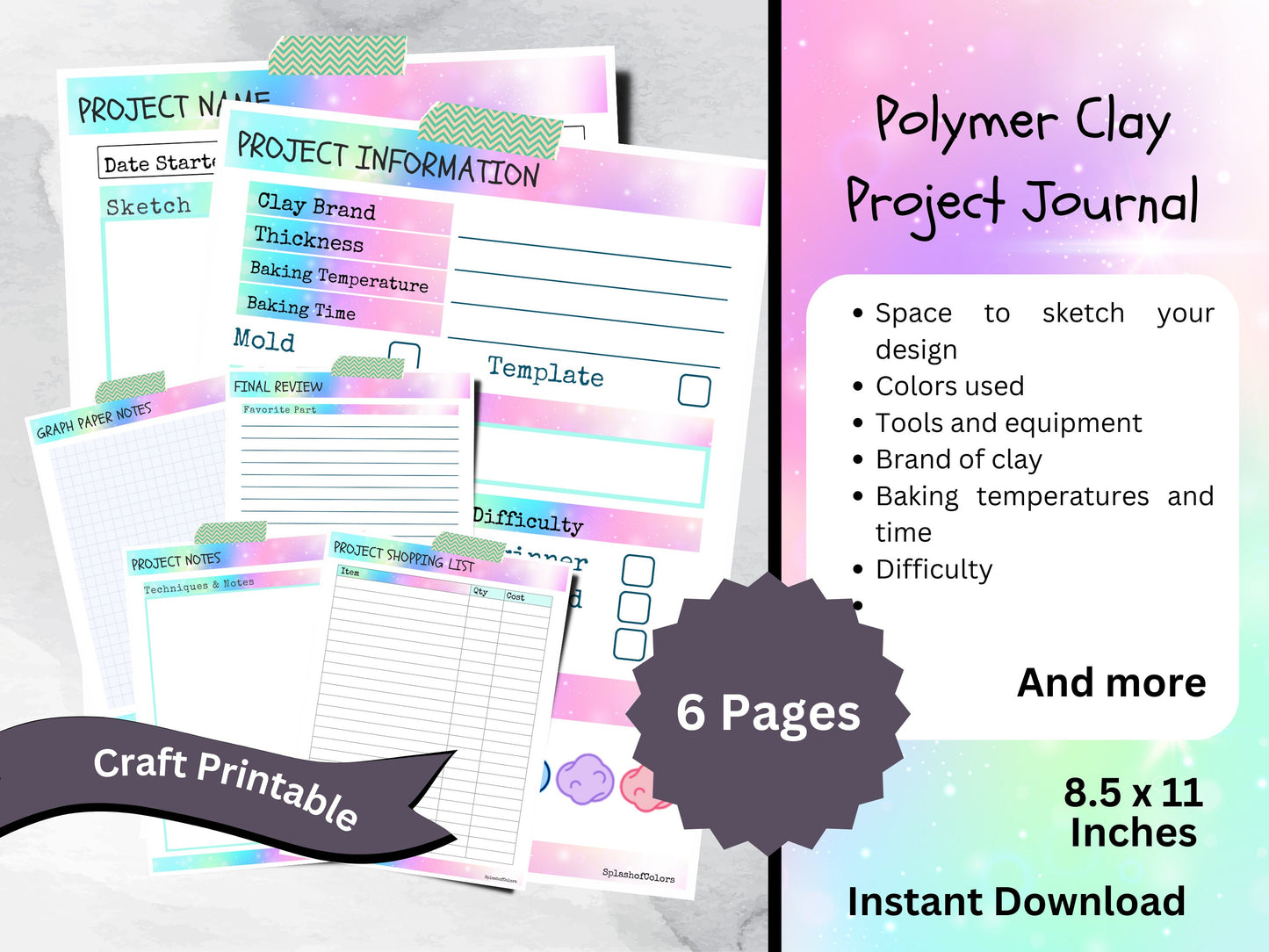 Printable Polymer Clay Project Journal and Organizer