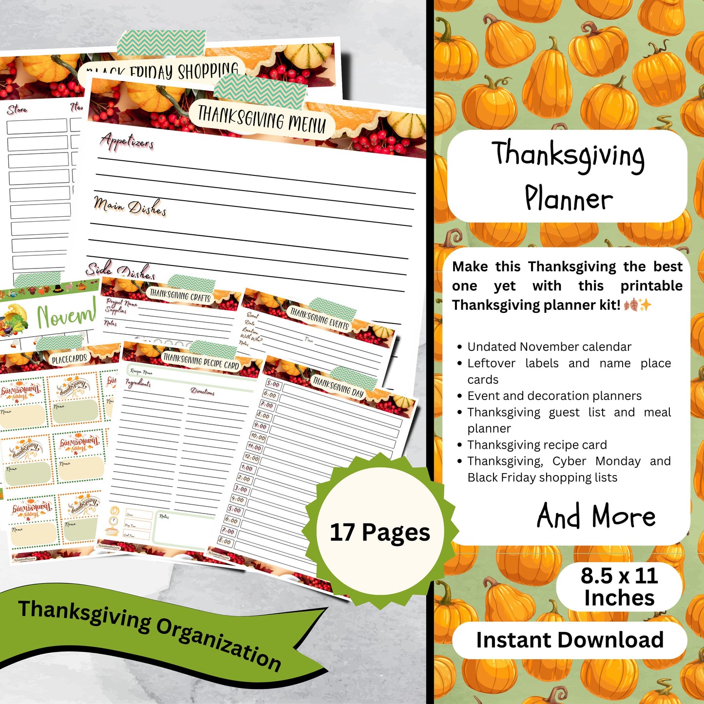 Best Thanksgiving Planner Printable Kit, Thanksgiving Meal Planning & Organization