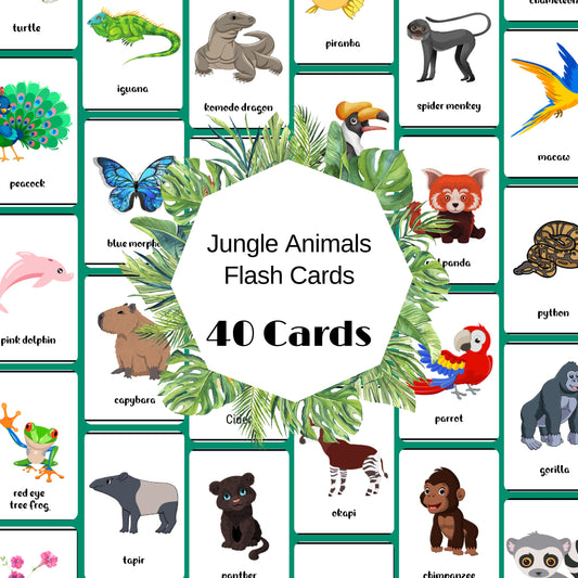 40 Printable Jungle Animal Flash Cards, Educational Printable Cards