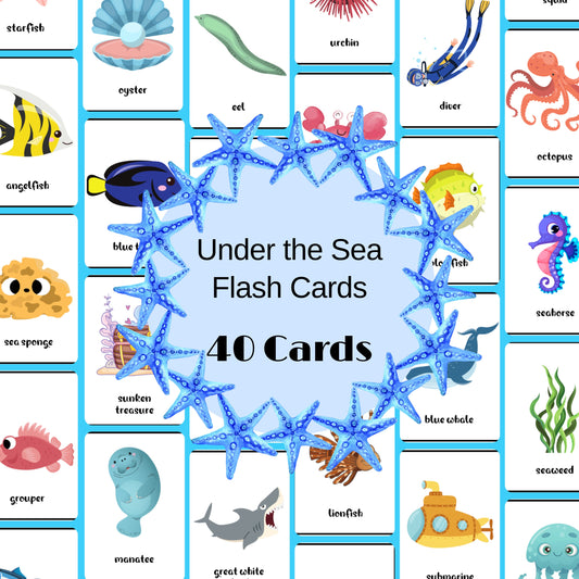 40 Under the Sea Flash Cards, Ocean Animals Printables