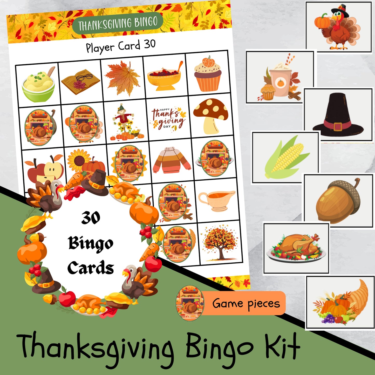 Best Thanksgiving Bingo Printable Game, 30 Unique Fall Bingo Cards