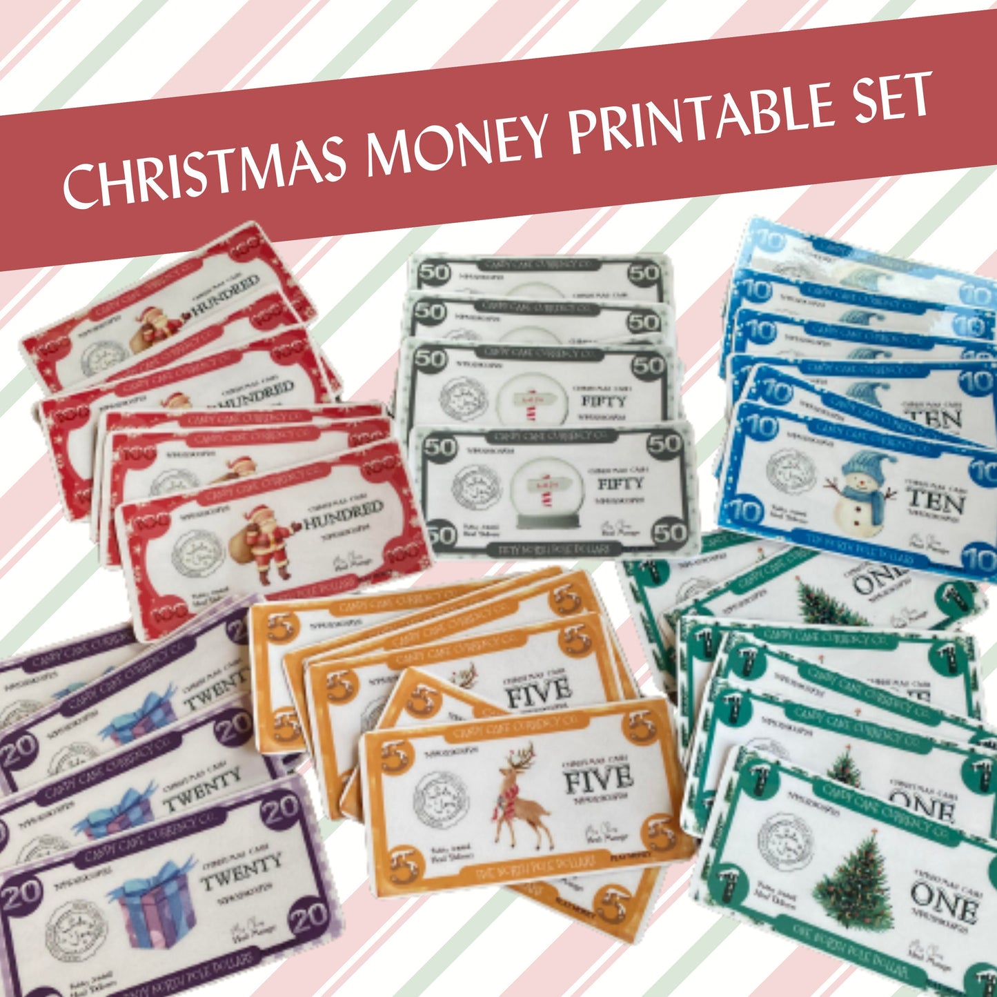 Printable Set of Festive Fake Bills for Christmas Activities