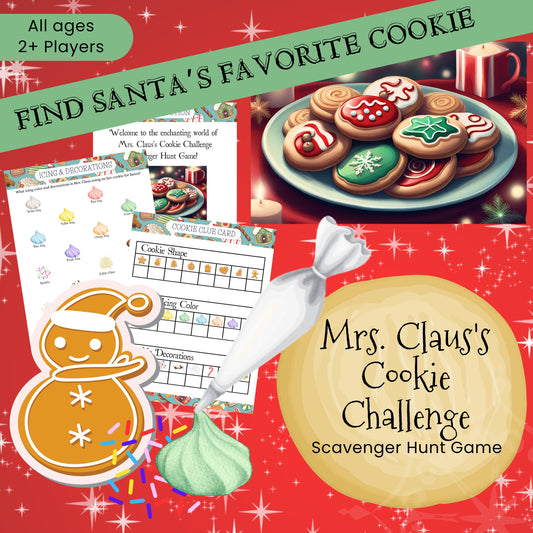 Mrs. Claus's Cookie Challenge Scavenger Hunt Game, Printable Mystery Game