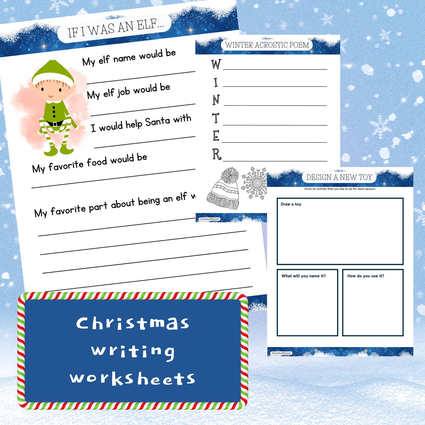 40 Print & Go Winter Activity Worksheets Printable Pack, Christmas Themed