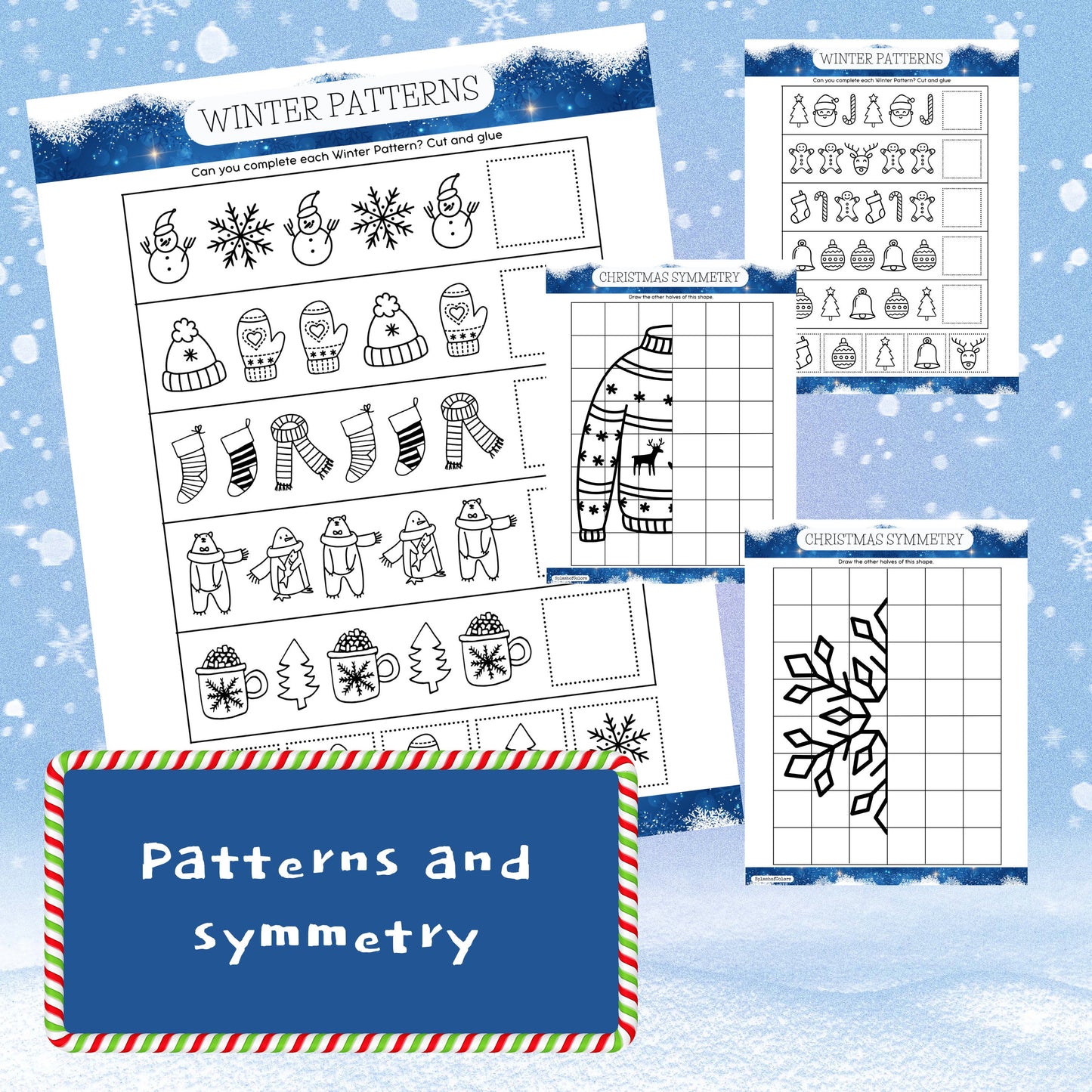 40 Print & Go Winter Activity Worksheets Printable Pack, Christmas Themed