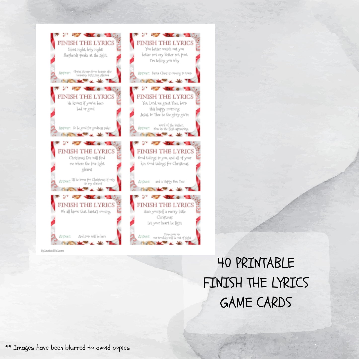 Christmas Finish the Lyrics Game, 20 Printable Classic Christmas Songs & Story