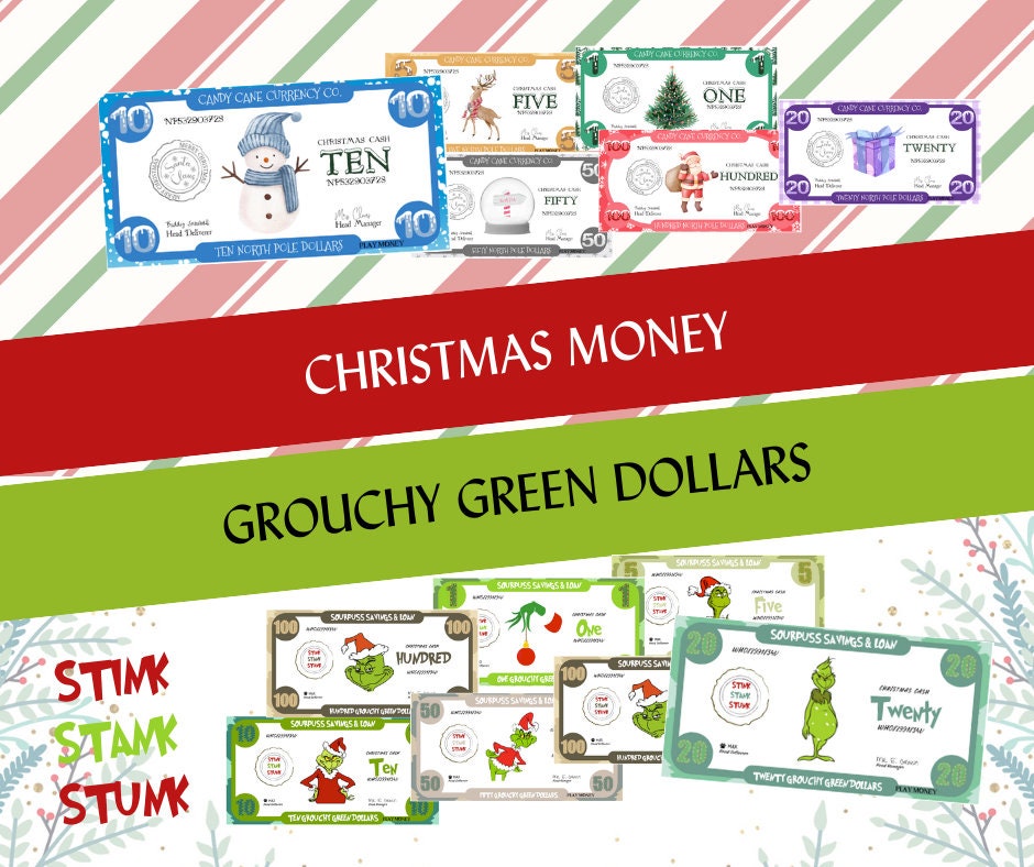 Printable Bundle: Christmas Play Money and Grinch Dollars