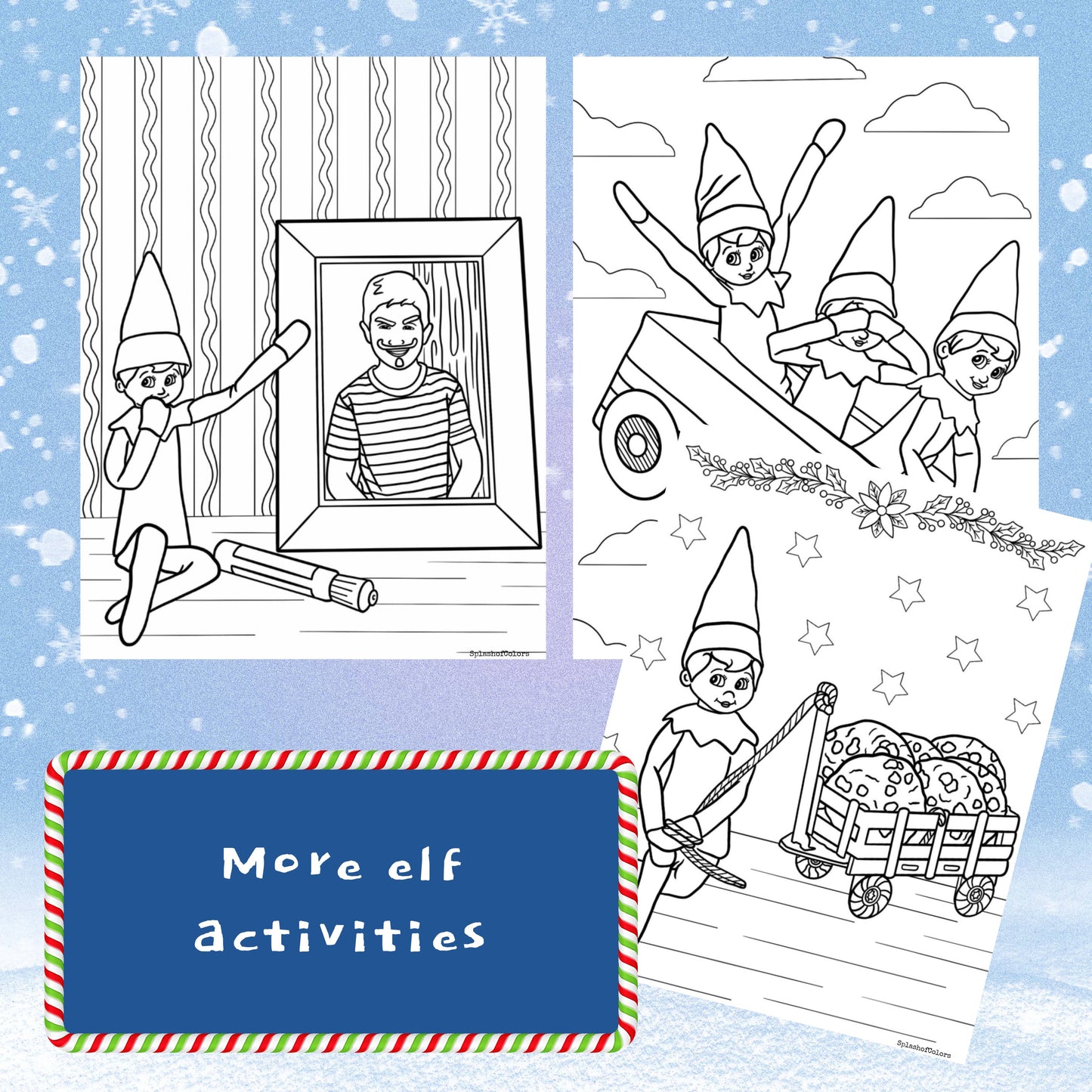 Set of 25 Christmas Elf Printable Coloring Pages for Kids