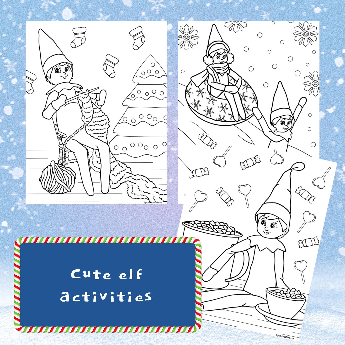 Set of 25 Christmas Elf Printable Coloring Pages for Kids