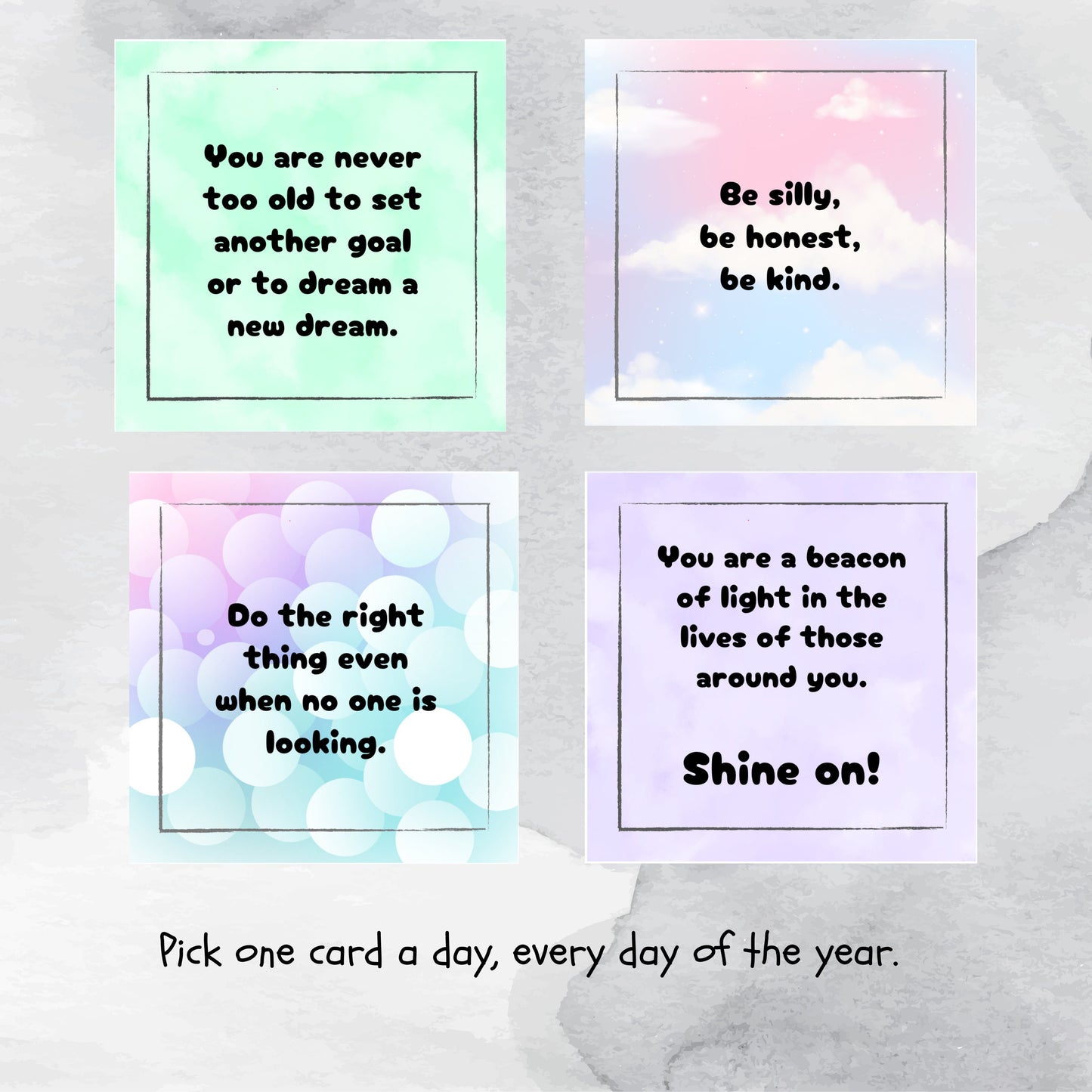 Year Long Positivity Printable Cards, Pastel Rainbow Design