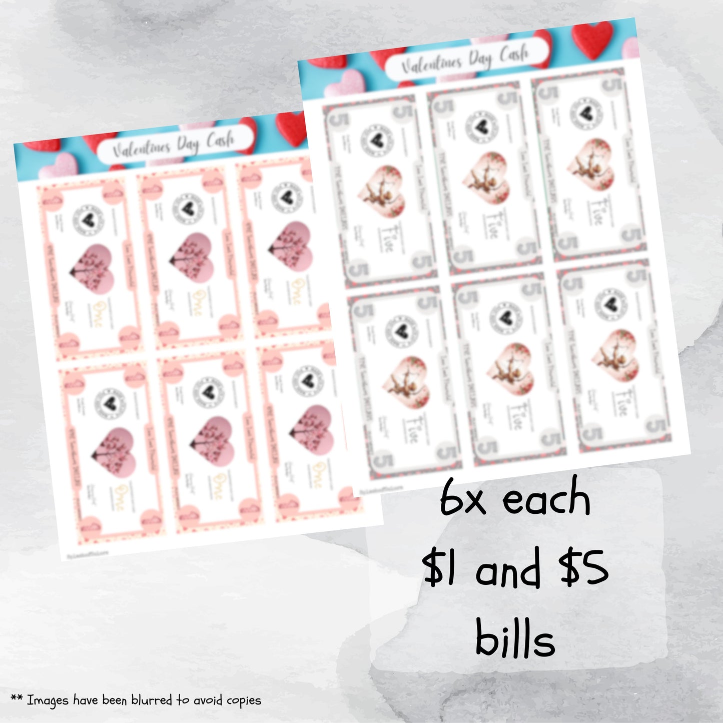 Printable Set of Romantic Fake Bills for Valentines Day Activities