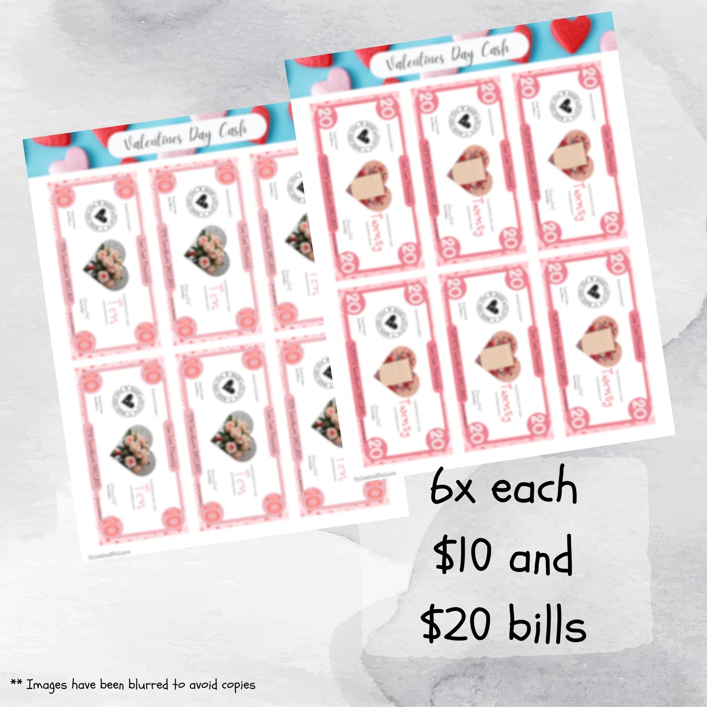 Printable Set of Romantic Fake Bills for Valentines Day Activities