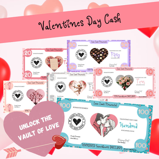 Printable Set of Romantic Fake Bills for Valentines Day Activities