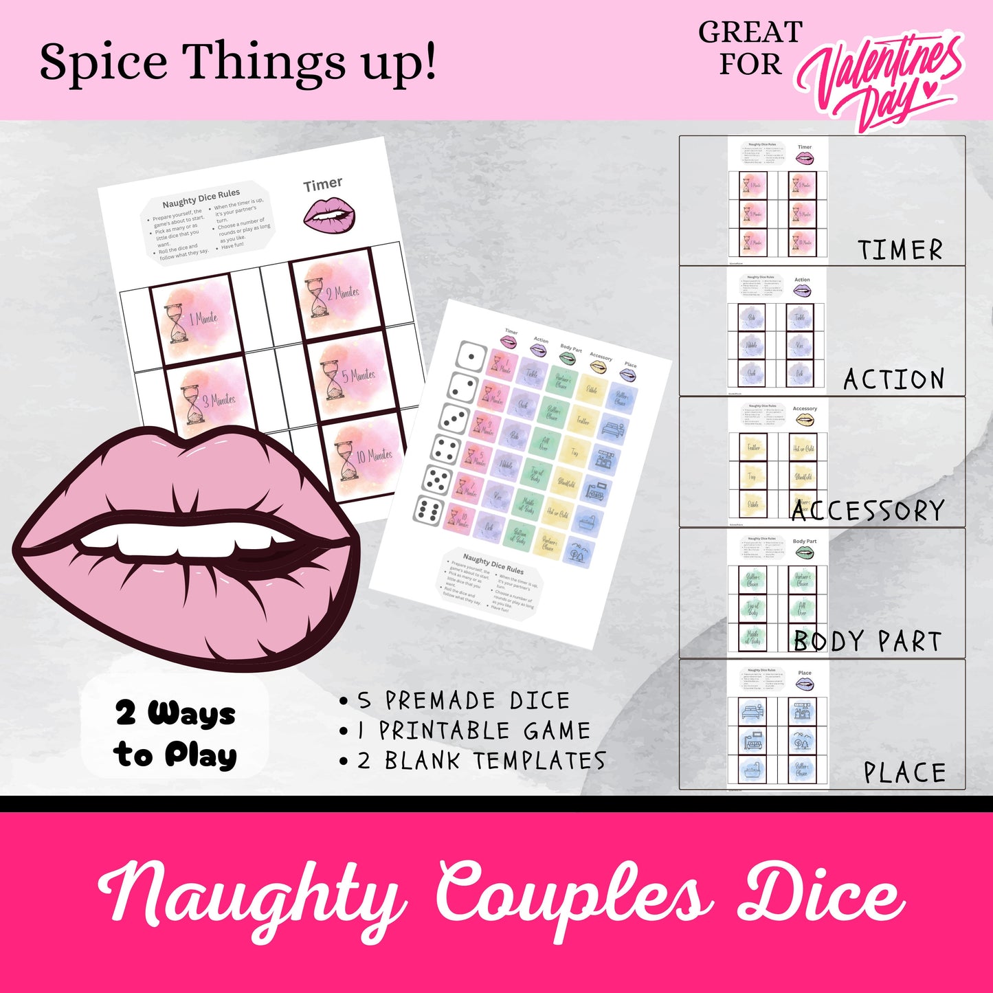 Printable Intimacy Dice for Couples - Spice Things Up