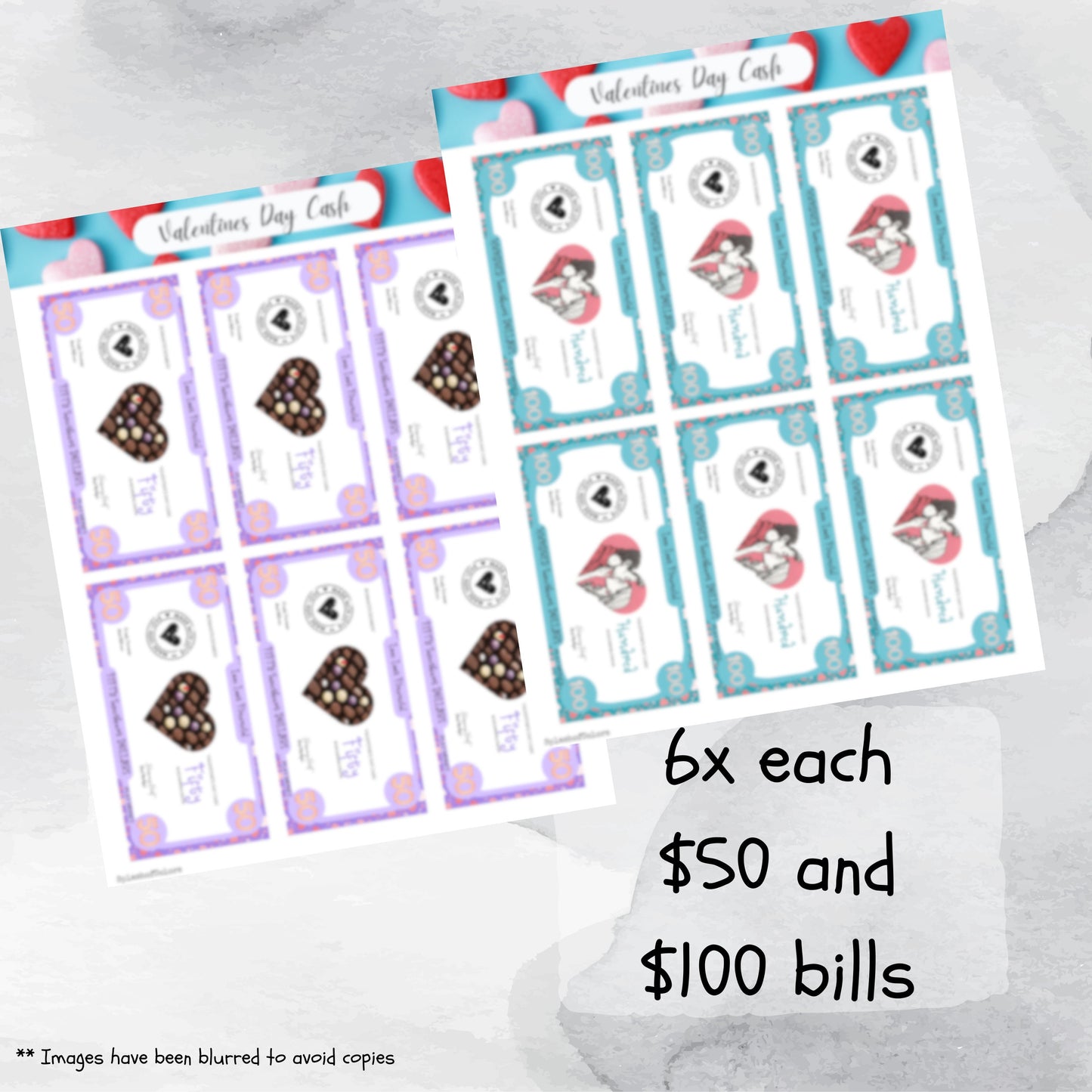 Printable Set of Romantic Fake Bills for Valentines Day Activities