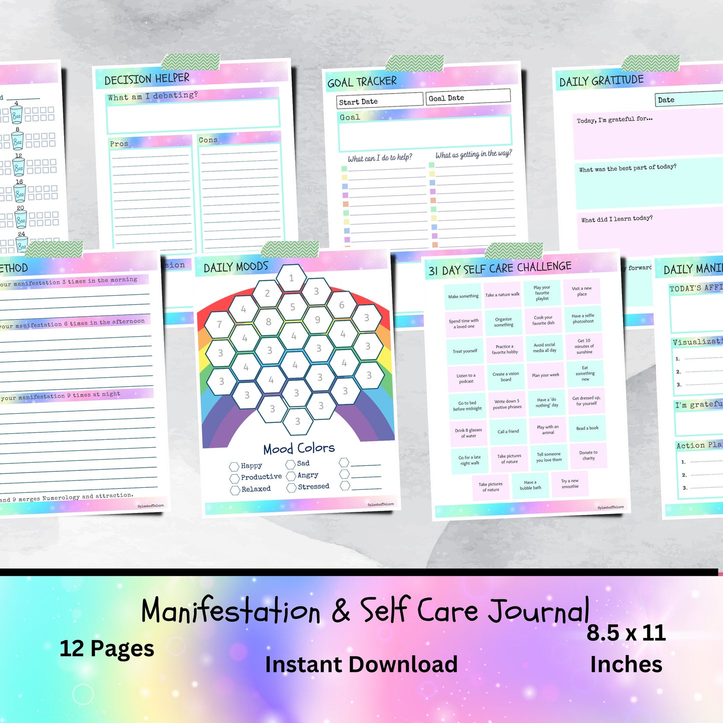 Wellness Planner, 369 Manifestation, 31 Days of Self Care, Personal Growth